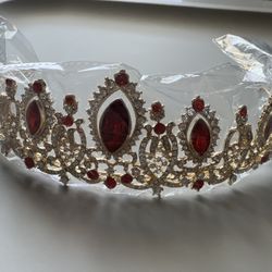 NEW Luxury Gold & Red Crystal Crown / Tiara – Quinceañera, Prom, Wedding