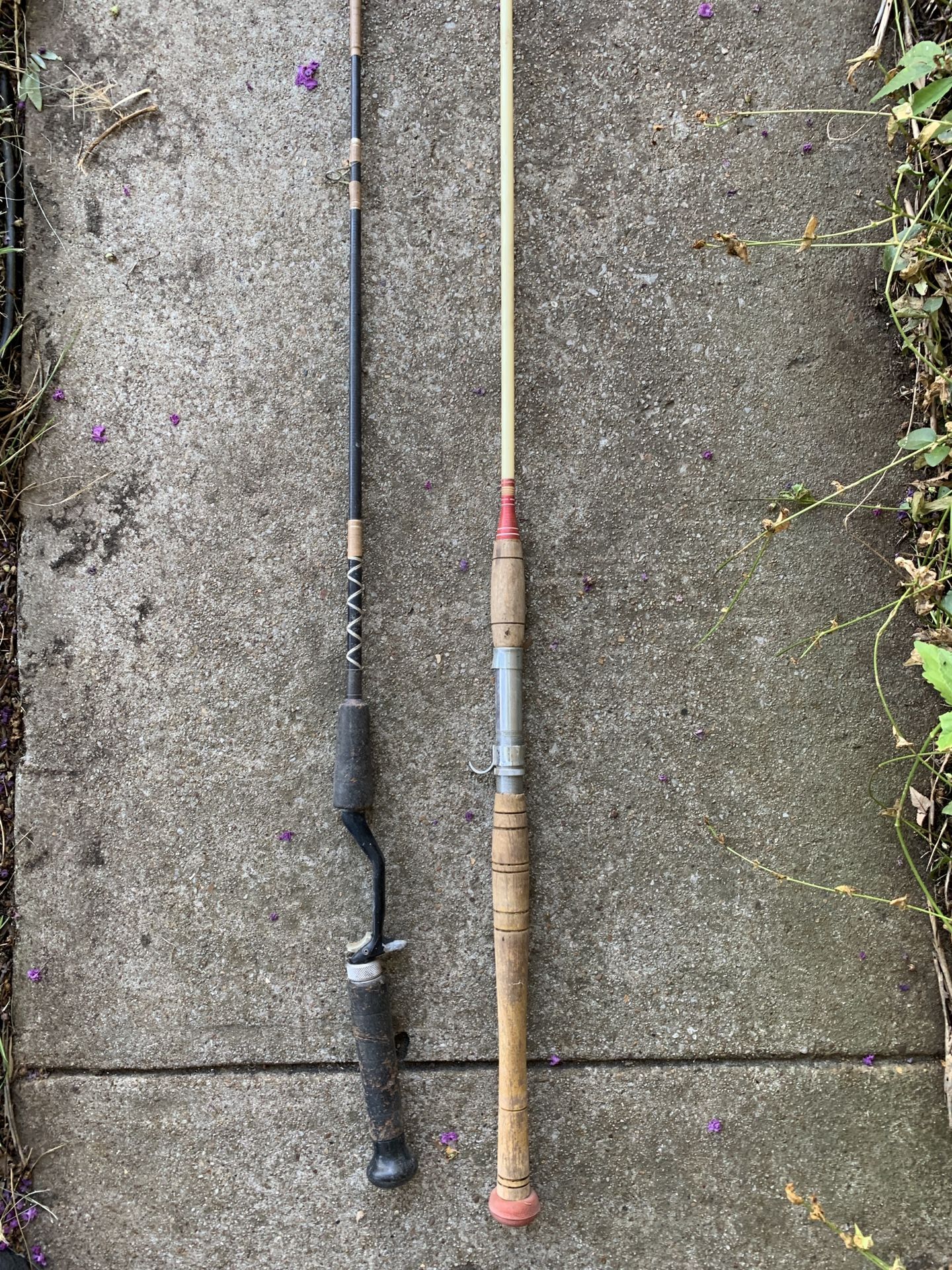 Two vintage rods, $25 each deep sea 6 1/2 feet fiberglass the other 6 feet not sure if it’s fiber