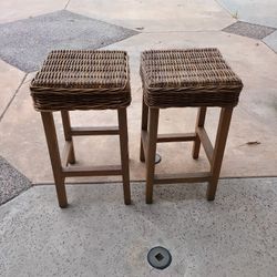 Wicker / Wood Bar Stools (2)