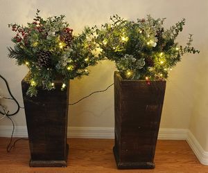 Pair Of 2 36" 3 ft. Potted Meadow Basin Artificial Christmas Tree with LED Lights Pine Cones Red Berries