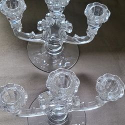 Fostoria Vintage Clear Crystal Glass 3 Light Candle Holders