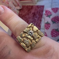 Gold Nugget Style Ring With Diamonds