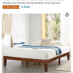  New! Mellow 12" Solid Wood Platform Bed Frame with Classic Wooden Slat (No Box Spring Needed), King, Espresso