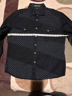 Designs size large long sleeve shirt black with white pattern
