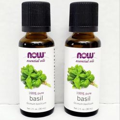 NOW Foods 2 x Basil Essential Oil Bottles (100% Pure) 1 oz / 30 ml Aromatherapy