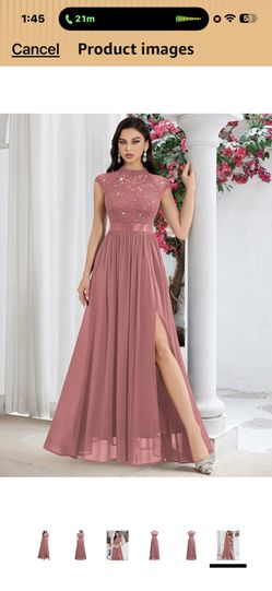 Miusol Women's Elegant Sequin Lace Contrast Chiffon Split Style Evening Party Maxi Dress