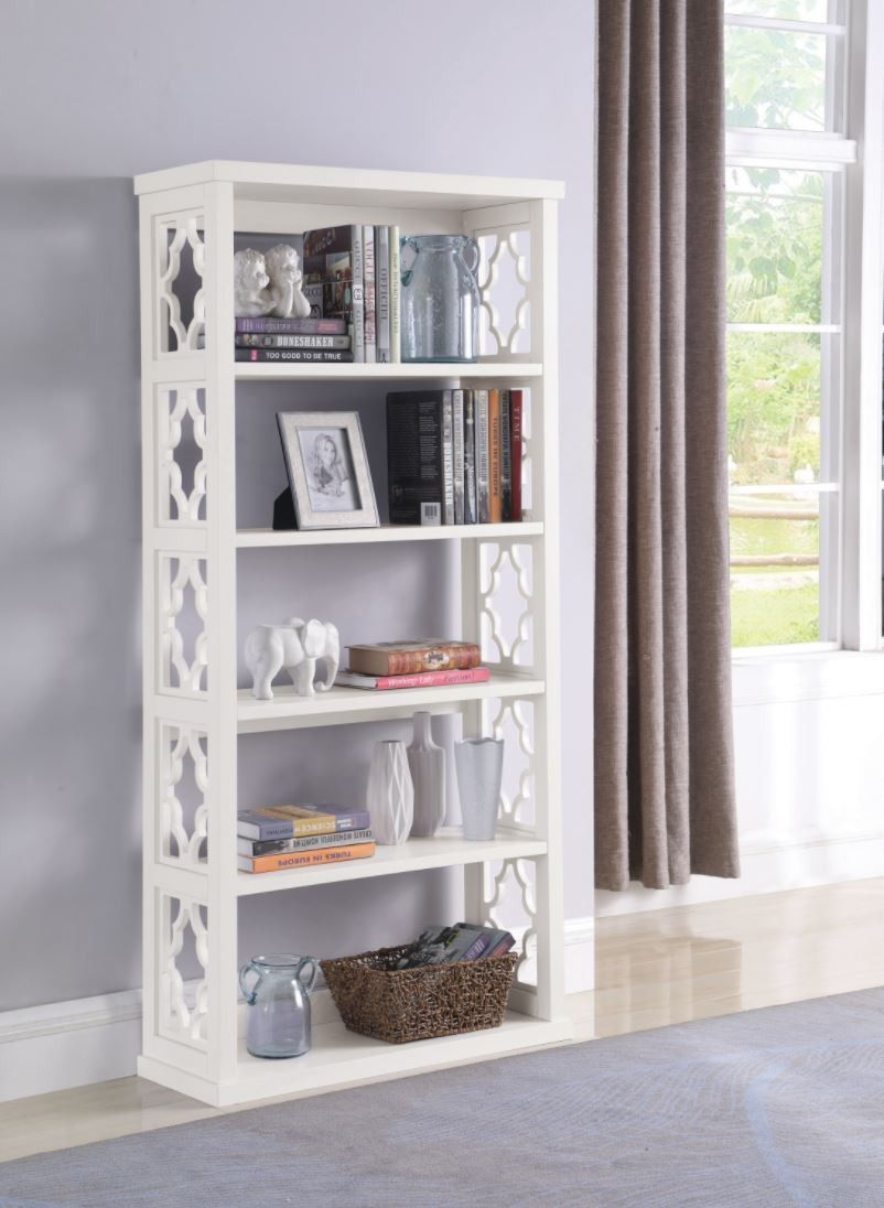 Trellis Pattern Side Panels Bookcase White 802578