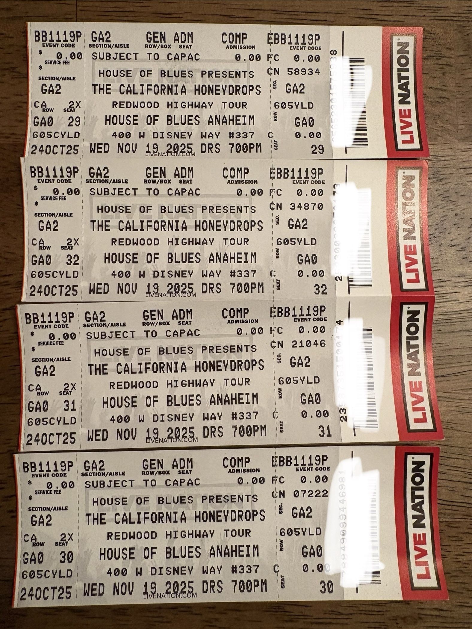 The California Honeydrops Tickets Nov 19