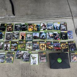 Xbox console and 3 controllers, Xbox games, Xbox 1 games, Xbox 360 games