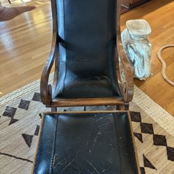 Vintage Mexican Butaque Hacienda Leather Chair  W/ Ottoman