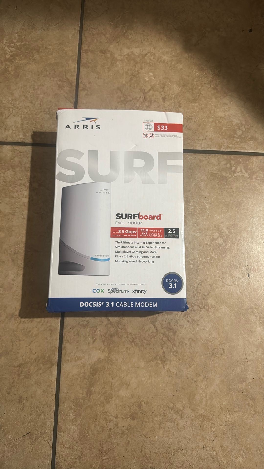 ARRIS (S33) - Cable Modem - Fast DOCSIS 3.1 Multi-Gigabit Cable Modem For Comcast Xfinity, Cox, Spectrum & More 1 & 2.5 Gbps Ports 2.5 Gbps Max Intern