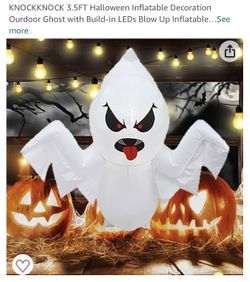 3.5FT Halloween Inflatable Decoration Ourdoor Ghost with Build-in LEDs Blow Up Inflatable