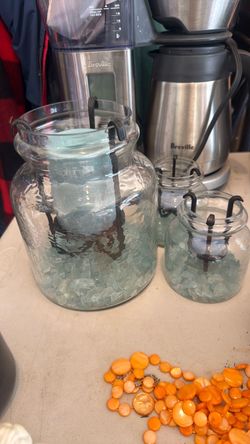 Set of 3 Glass Candle Holders / Lanterns with Blue Stones