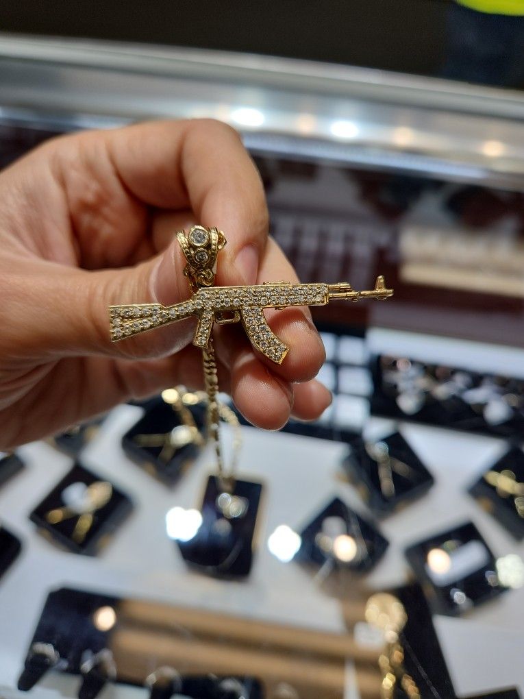 10k Gold AK-47 Pendant with Cubic Zirconias