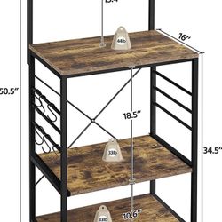 4-Tier Rolling Bakers Rack for Kitchen with Storage and Sliding Shelf, Microwave Oven Stand Cart Kitchen Storage Shelves Spice Rack on Wheels with 6 H