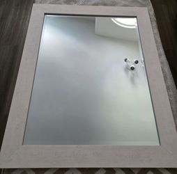 Large Whitewashed Wood Frame Wall Mirror – Coastal / Farmhouse Decor