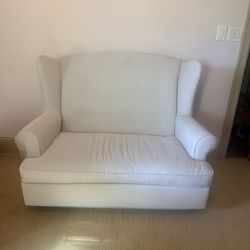 Pottery Barn Kids wingback gliding settee in everyday velvet silver grey