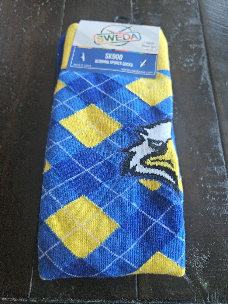 NWT Sweda Eagle Blue And Yellow Running Sports Socks, Adult Shoe Size 4-10