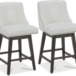 Counter Height Swivel Bar Stools Set of 2, FSC Certified Upholstered Counter Stools, Modern Swivel Barstools with Wood Legs for Kitchen Island, 26" Se