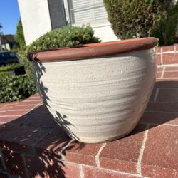 Large Two-Tone Terracotta Planter Pot Cream Mediterranean 14 Clay Glazed Tree Plants Garden Jardinière Herbs Succulents flowers Indoor Outdoor 