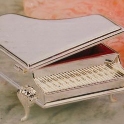 PIANO JEWELRY BOX SILVER PLATED VINTAGE STORAGE BOX