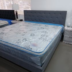 KING platform bed frame comes NEW IN BOX with PILLOW TOP mattress 