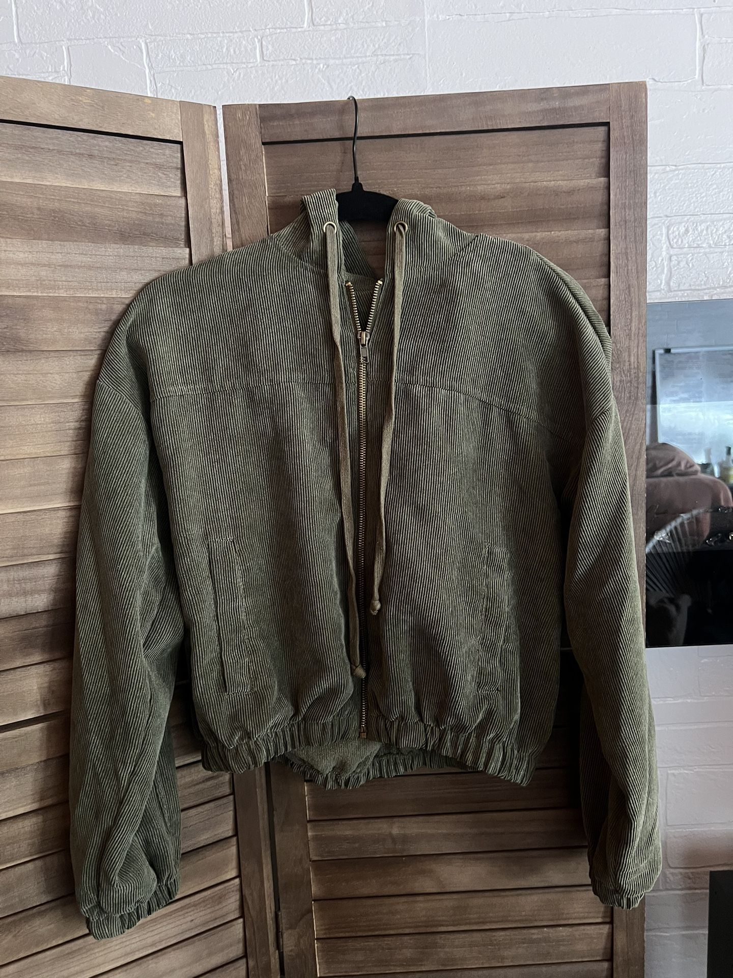 Olive Corduroy Hoody Zip-Up Jacket