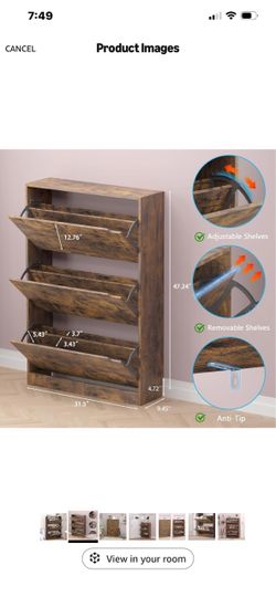 3-Tier Flip-Down Shoe Cabinet Rustic Brown