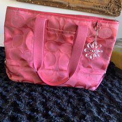 Cute Pink Coach Tote With Charm And Cross Body Strap
