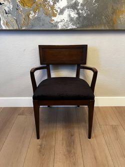 Vintage MCM Danish Style Art Deco Walnut Armchair w/ NEW Black Vevet Upholstery