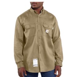 Carhartt Flame Resistant Lightweight Twill Shirt Mens Rugged CAT 2 FR Khaki XL Mens 