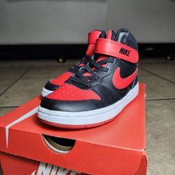 Nike Court Borough Mid 2 Kids Size 10.5C – Black/Red– NEW in Box – Back to School
