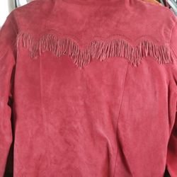 Chicos Red Leather Jacket W Fringe Women's Size 3