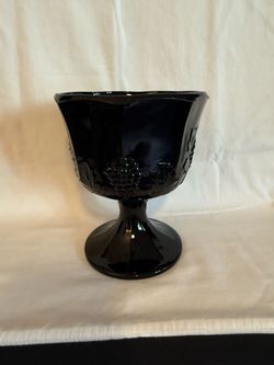 Fenton Black Amethyst Milk Glass Vintage Grape Compote