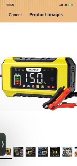 15A Car Battery Charger 12V 24V Battery Trickle Charger Maintainer NC215 9-Stage Smart Charging, For LiFePO4 Lead-acid batteries, Large Color Screen,