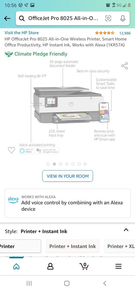 HP OfficeJet Pro 8025 All-in-One Wireless Printer, Smart Home Office Productivity, HP Instant Ink, Works with Alexa (1KR57A