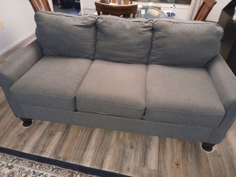 Gray Fabric 3-Seat Sofa with Rolled Arms