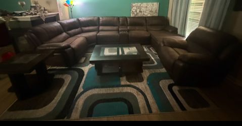 Large Brown Leather Sectional Sofa Set – Reclining & Very Comfortable