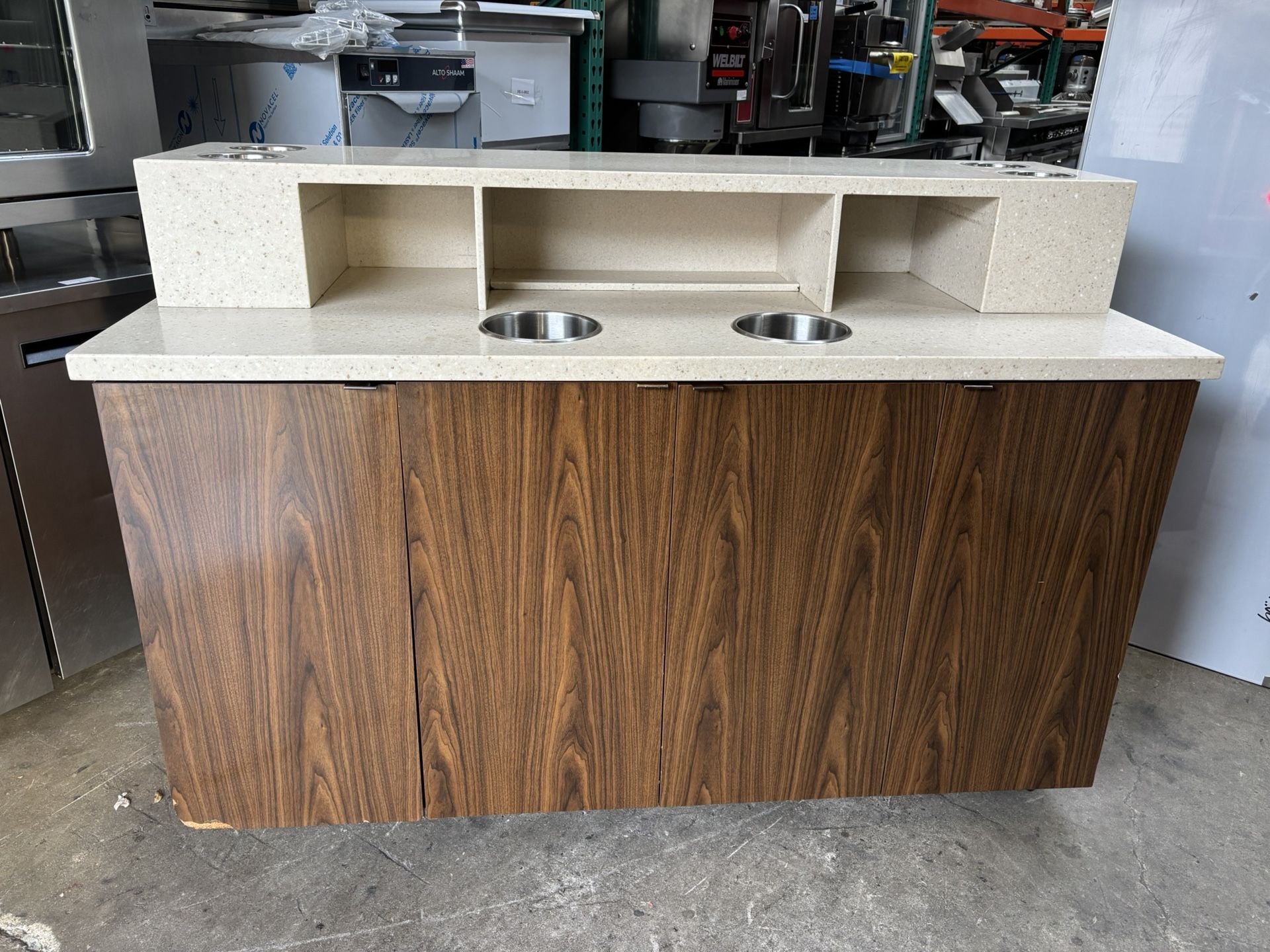 3 Door Trash Cabinet Condiment Station Coffee Creamer Cart Commercial Restaurant Napkin Flatware Holders On Wheels