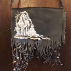 Beaded leather purse new