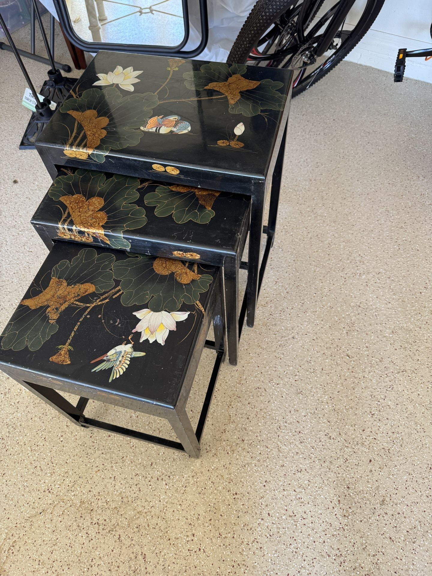 Oriental / Asian Style black Lacquer Nesting Tables Set of 3