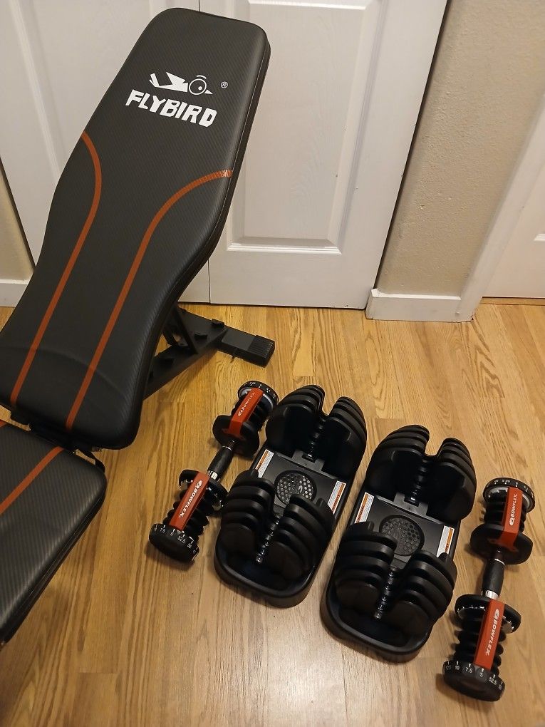 Bowflex SelectTech 552 Adjustable Dumbbells With FLYBIRD Adjustable Bench Press