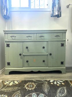 Vintage Sage Green Solid-Wood Buffet / Sideboard – $175