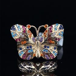 14KT Yellow Gold CZ MultiColor Butterfly Ring 4.57g Size 7-3/4 184115/4