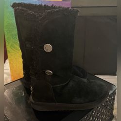 Koolaburra Ugg Kenslei Girl's Tall Button Suede Shearling Boots Black size 1