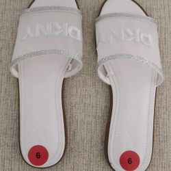 DKNY White Rhinestone Slide Sandals – Size 6