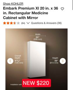 ✨️ KOHLER Embark Premium XI 20 in. x 36 in. Rectangular Medicine Cabinet with Mirror #6076