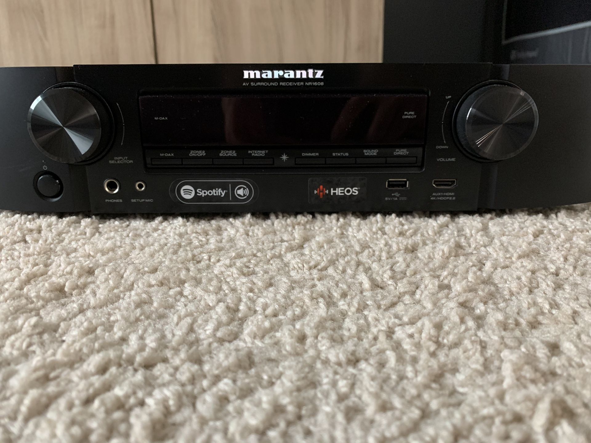 Marantz NR1608 with Pioneer Andrew Jones surround sound speakers and JBL subwoofer