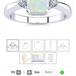 Sapphire Opal Ring With 2 Diamonds 925 Sterling Silver Ring