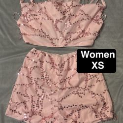Women XS Sequence Shirt And Short Set 